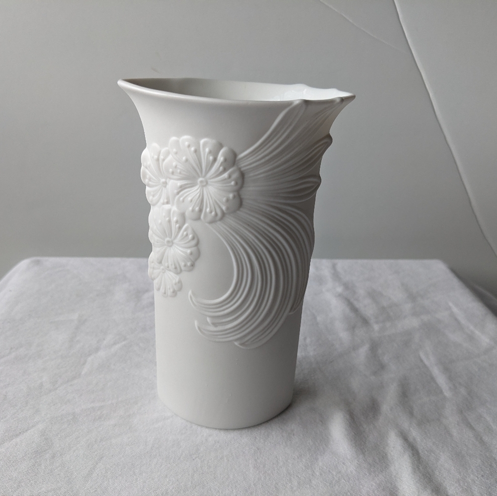 Vintage Kaiser Germany M Frey Design Embossed Floral White Porcelain Vase